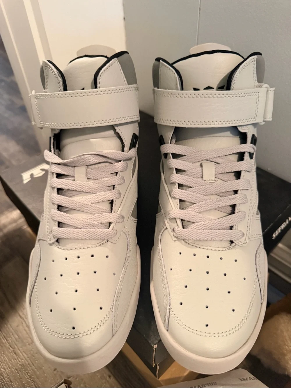 Supra White and Gray High-Top Sneakers